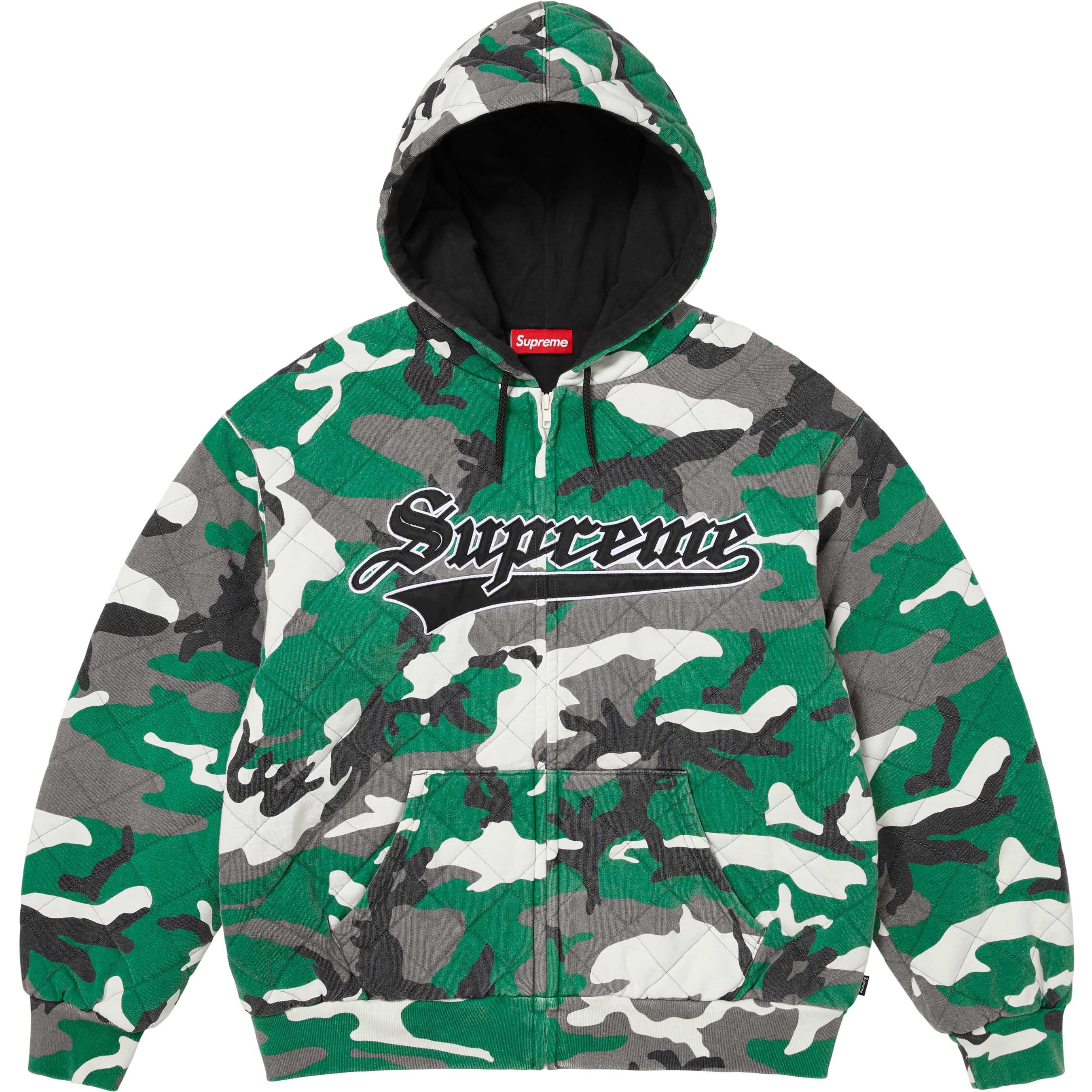 Supreme Quilted Zip Up Hooded Sweatshirt (FW25) - Green Camo - $188