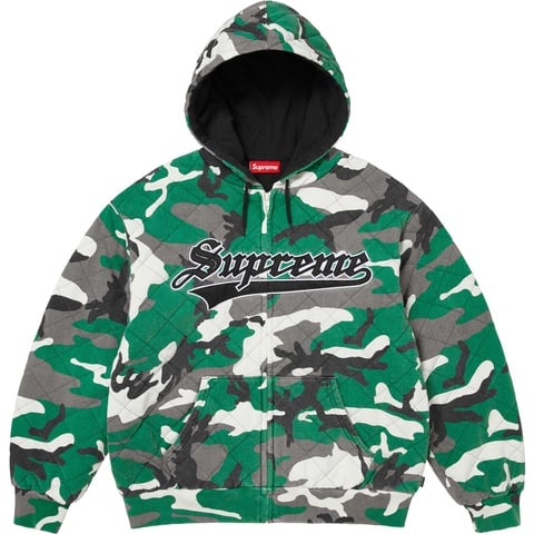 Supreme Quilted Zip Up Hooded Sweatshirt - Green Camo