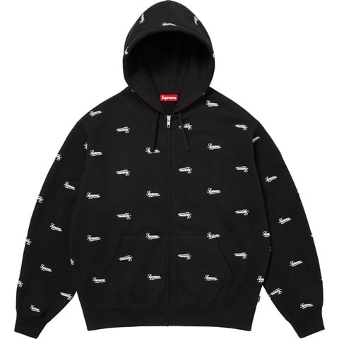 Supreme Repeat Script Zip Up Hooded Sweatshirt - Black
