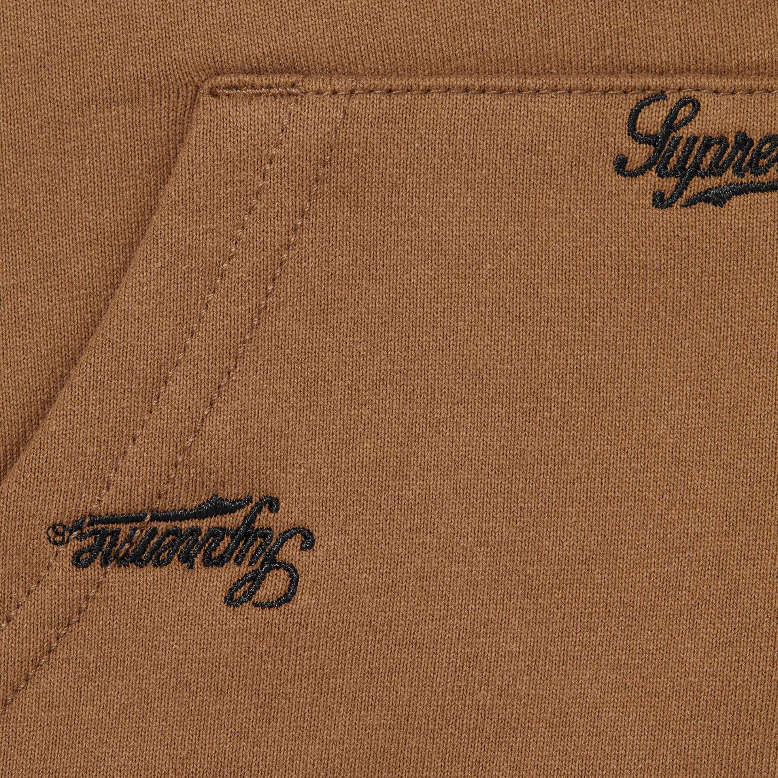 Supreme Repeat Script Zip Up Hooded Sweatshirt (FW25) - Dark Khaki - $178