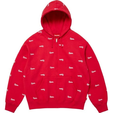 Supreme Repeat Script Zip Up Hooded Sweatshirt - Red