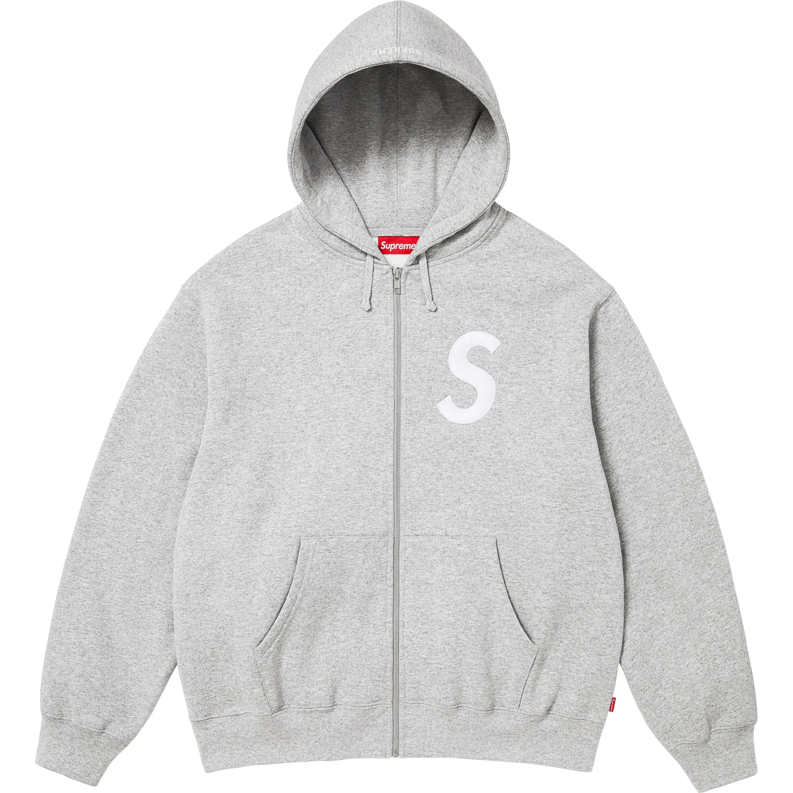Supreme S Logo Zip Up Hooded Sweatshirt (FW25) - Heather Grey - $178