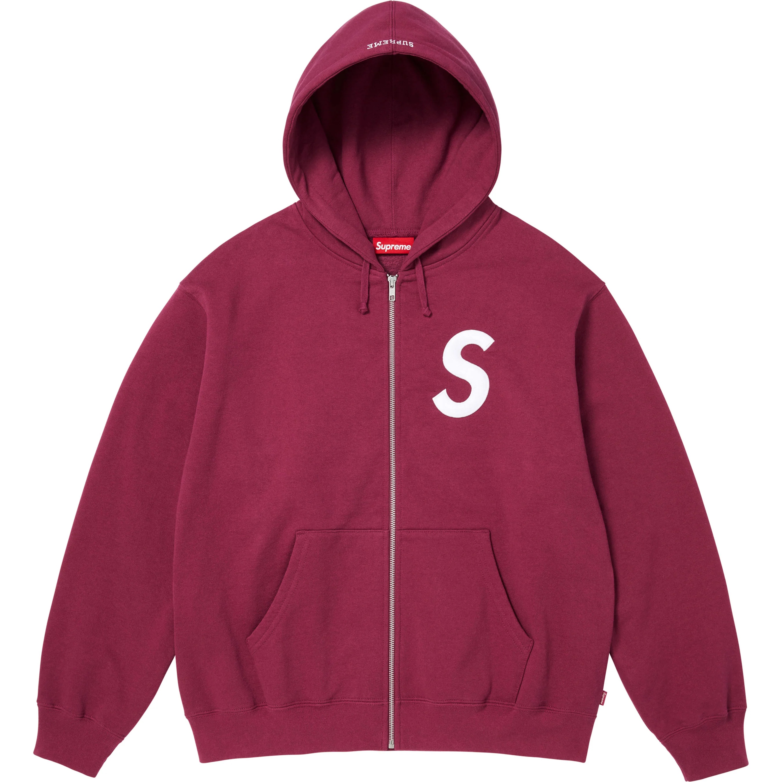 Supreme S Logo Zip Up Hooded Sweatshirt (FW25) - Raspberry - $178