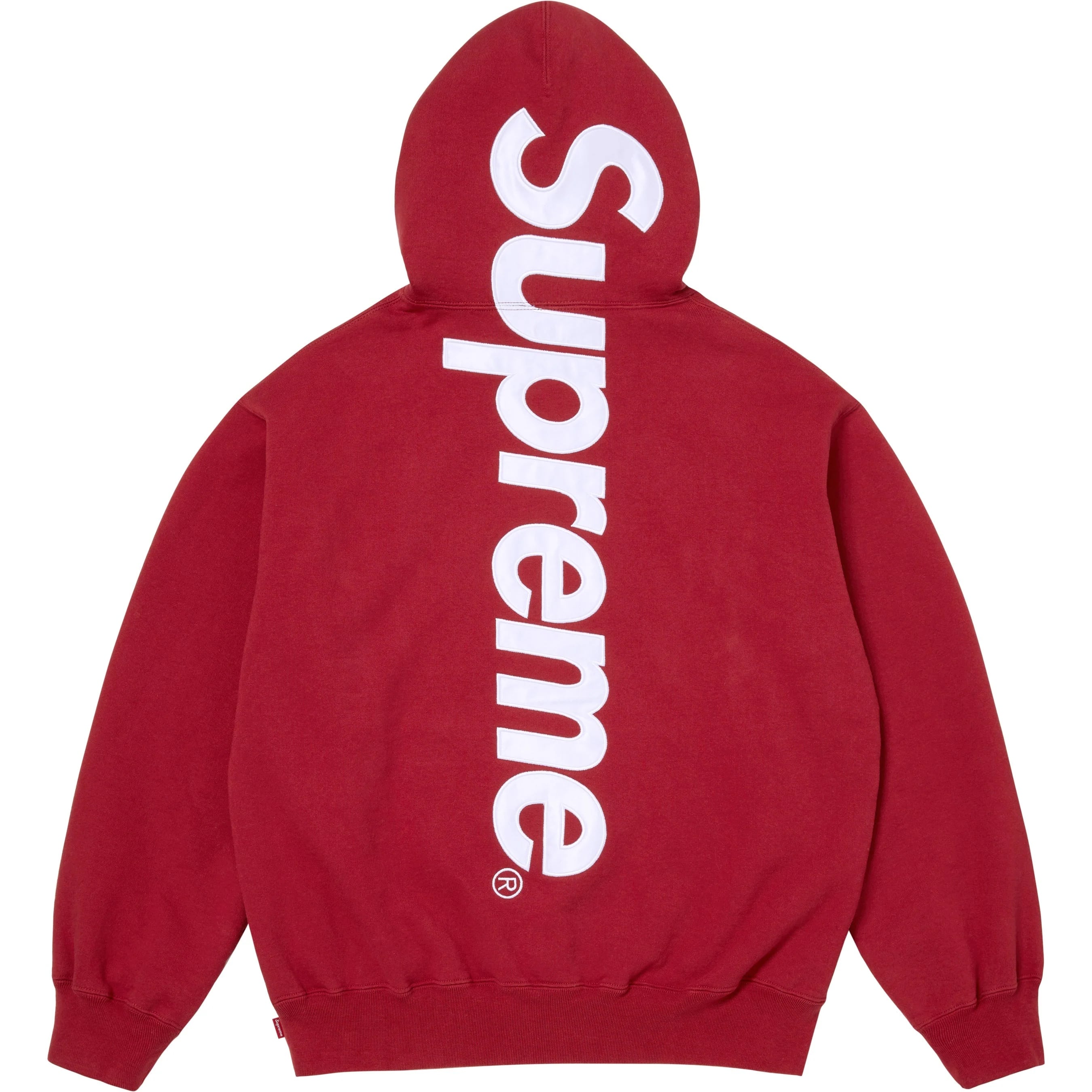 Supreme Satin Appliqué Hooded Sweatshirt (FW25) - Dark Red - $158