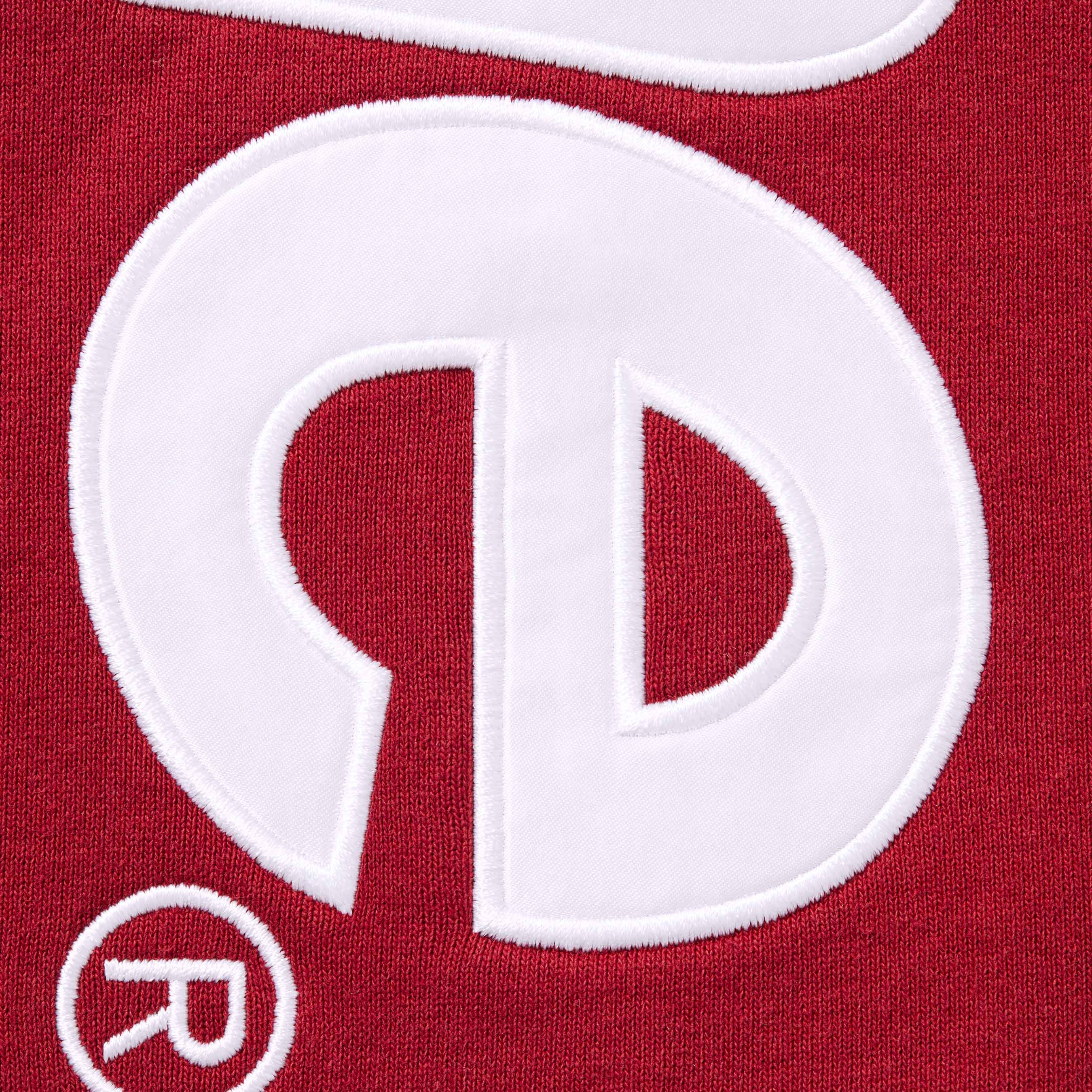 Supreme Satin Appliqué Hooded Sweatshirt (FW25) - Dark Red - $158