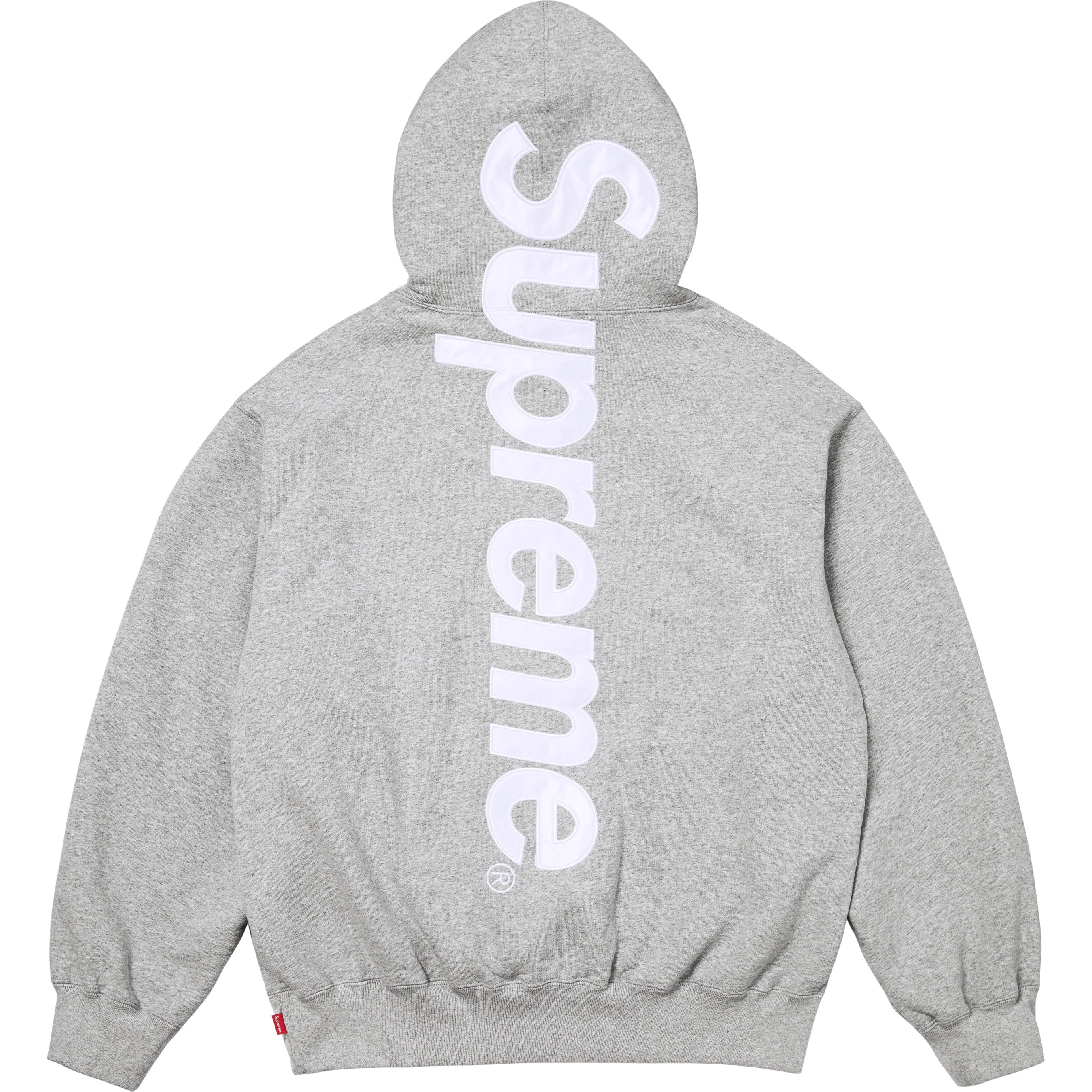 Supreme Satin Appliqué Hooded Sweatshirt (FW25) - Heather Grey - $158