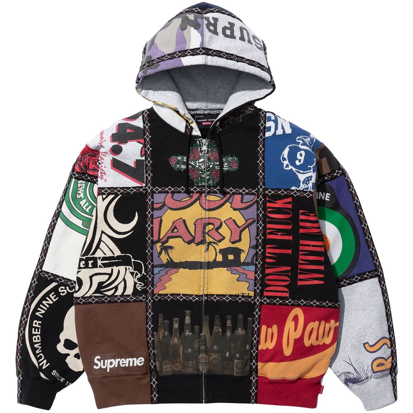 Supreme Supreme Number (N)ine Patchwork Zip Up Hooded Sweatshirt for fall winter 25 season
