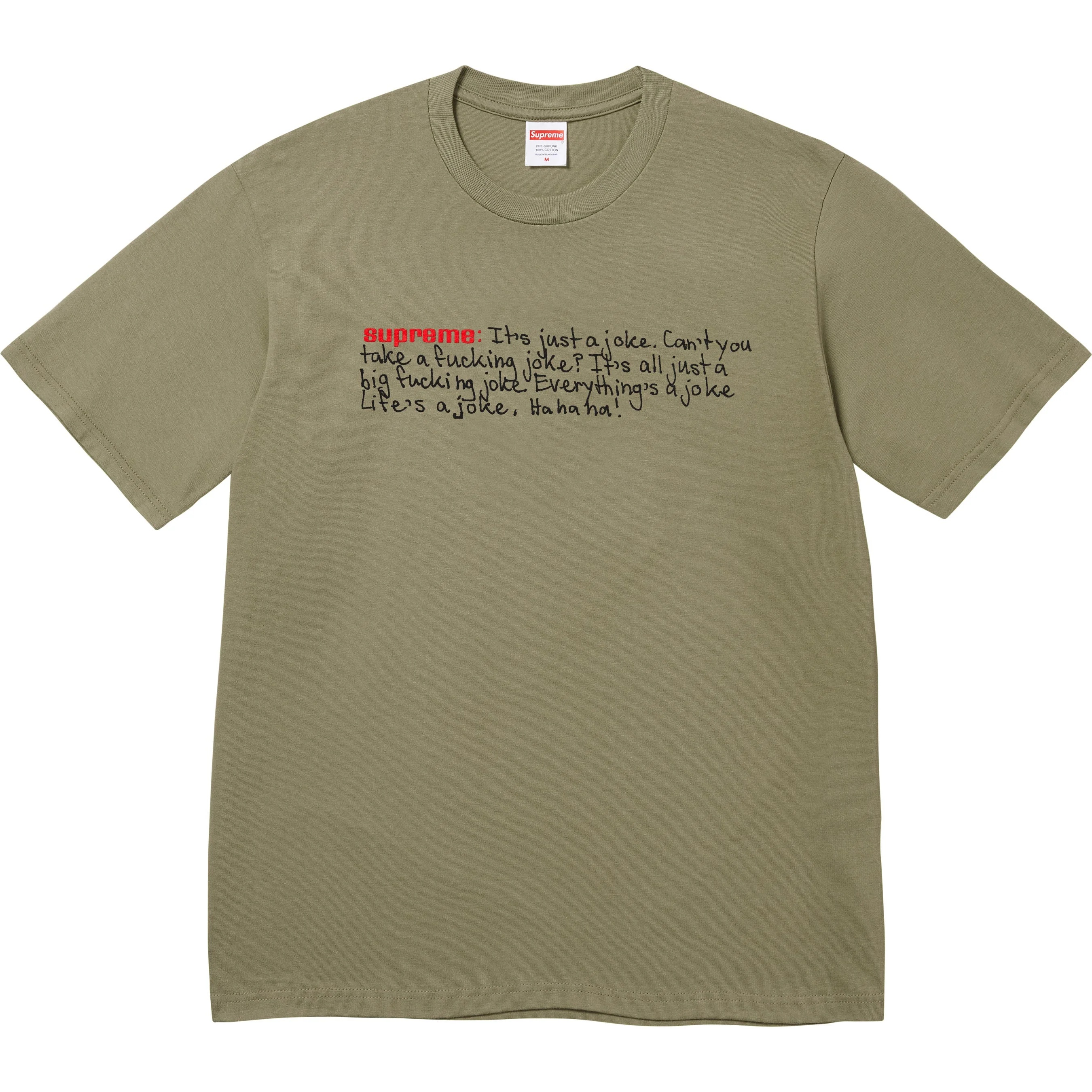Supreme Joke Tee (FW25) - Light Olive - $44