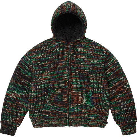 Supreme Faux Shearling Lined Zip Up Hooded Sweater - Green Mélange