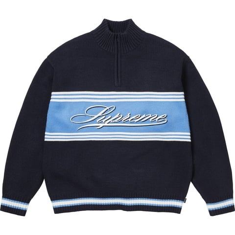 Supreme Script Stripe Half Zip Sweater - Navy