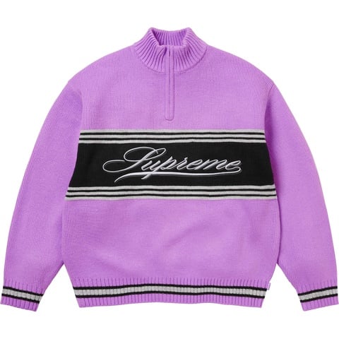 Supreme Script Stripe Half Zip Sweater - Purple