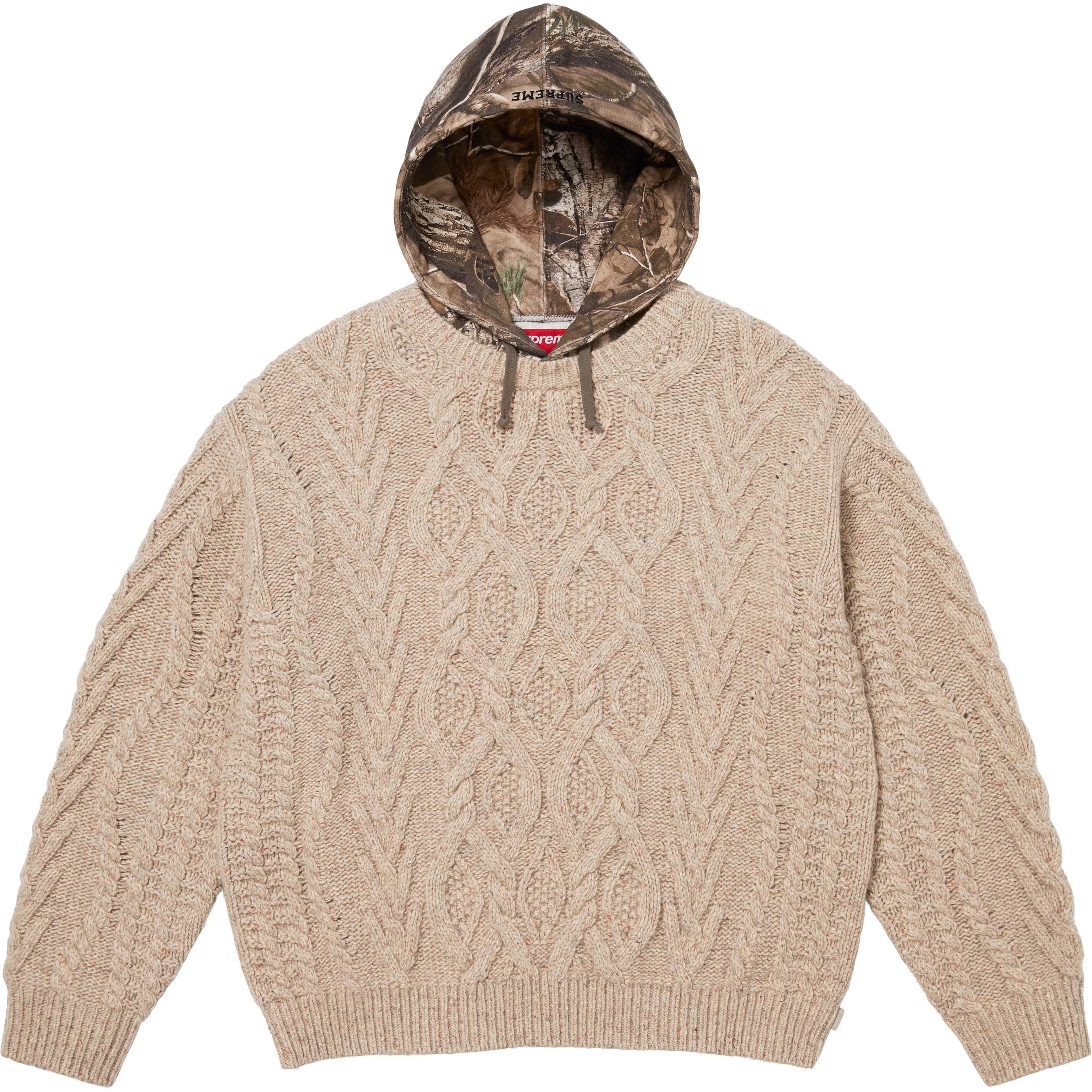 Supreme Cable Hooded Sweater (FW25) - Oatmeal - $198