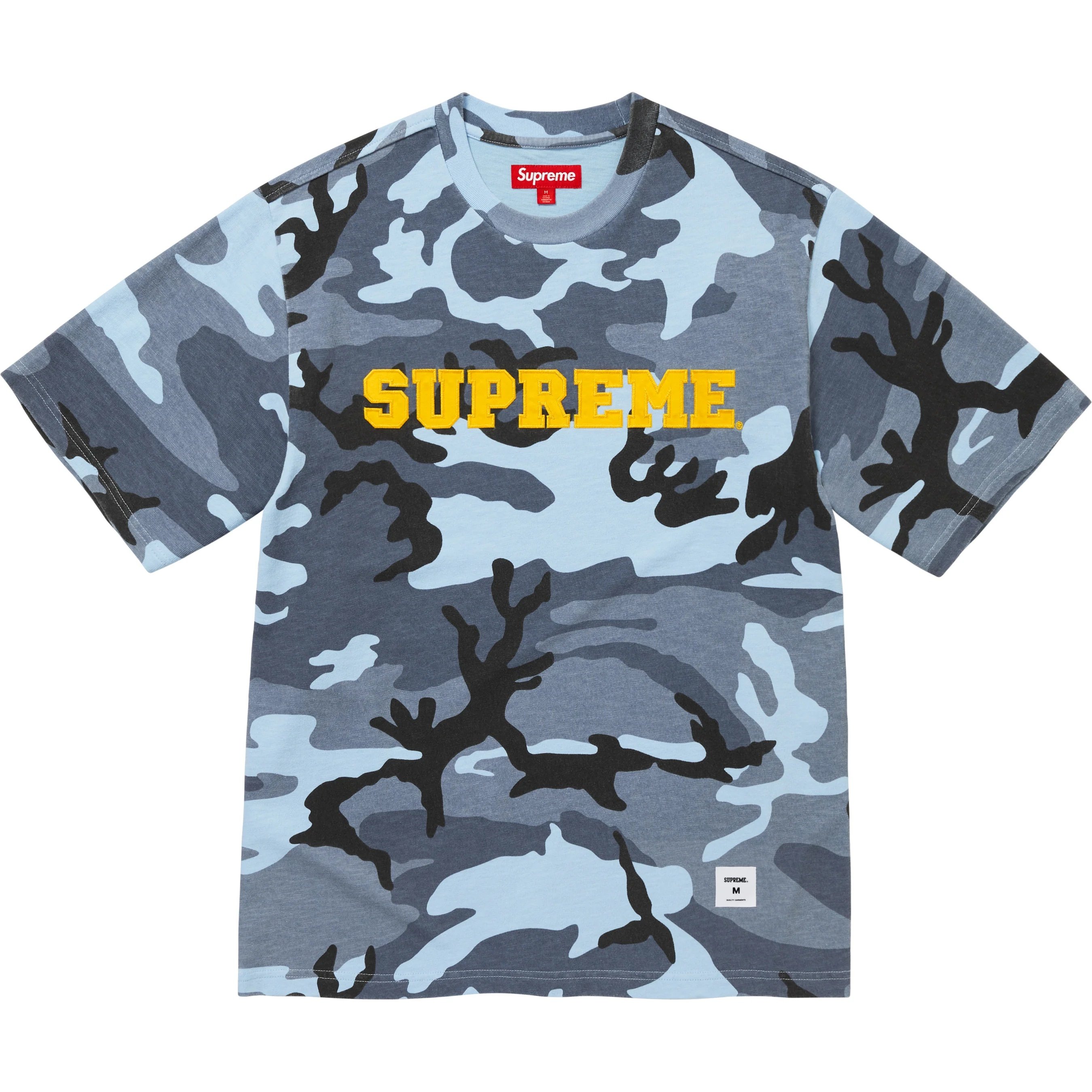 Supreme Collegiate Appliqué S S Top (FW25) - Blue Camo - $88