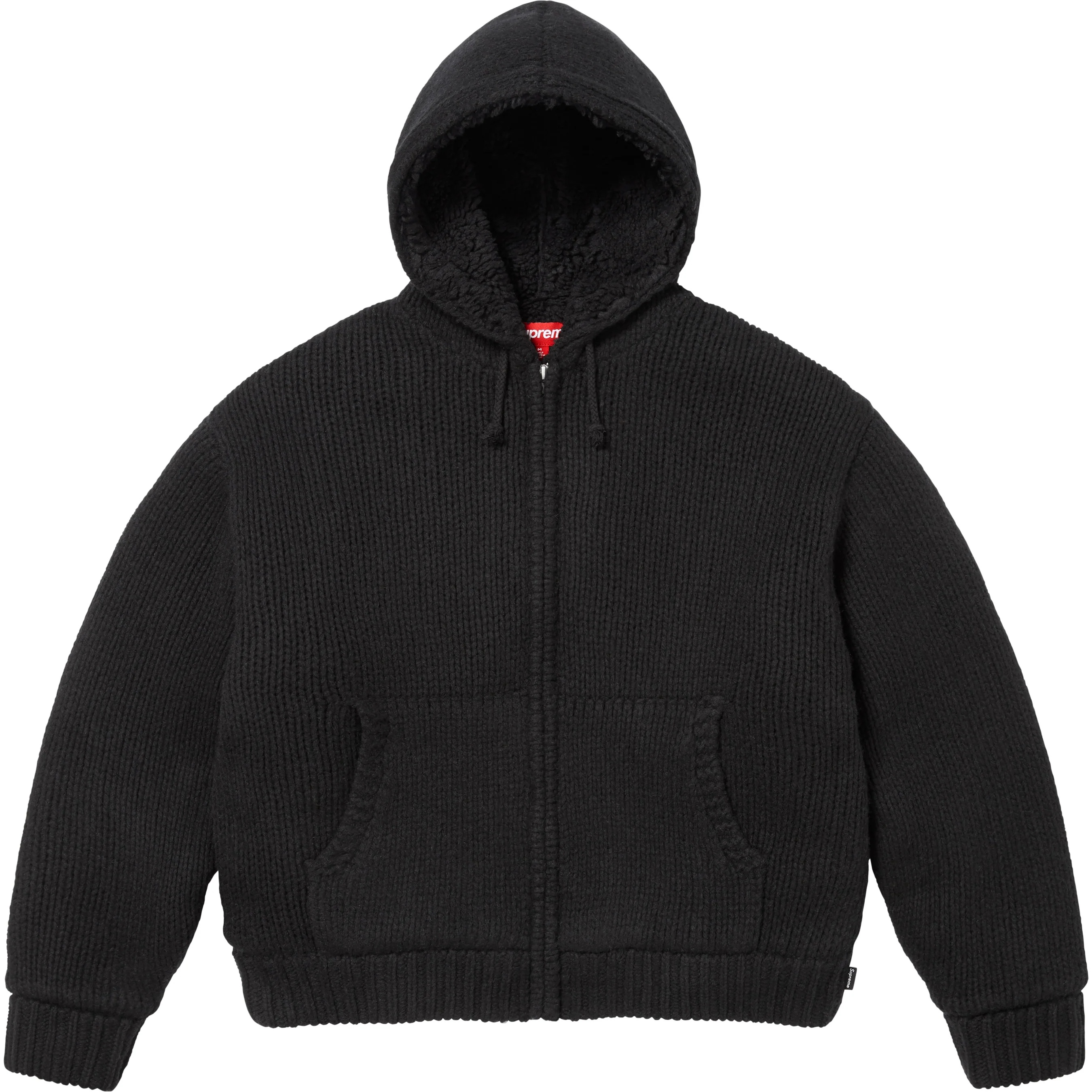 Supreme Faux Shearling Lined Zip Up Hooded Sweater (FW25) - Black - $298