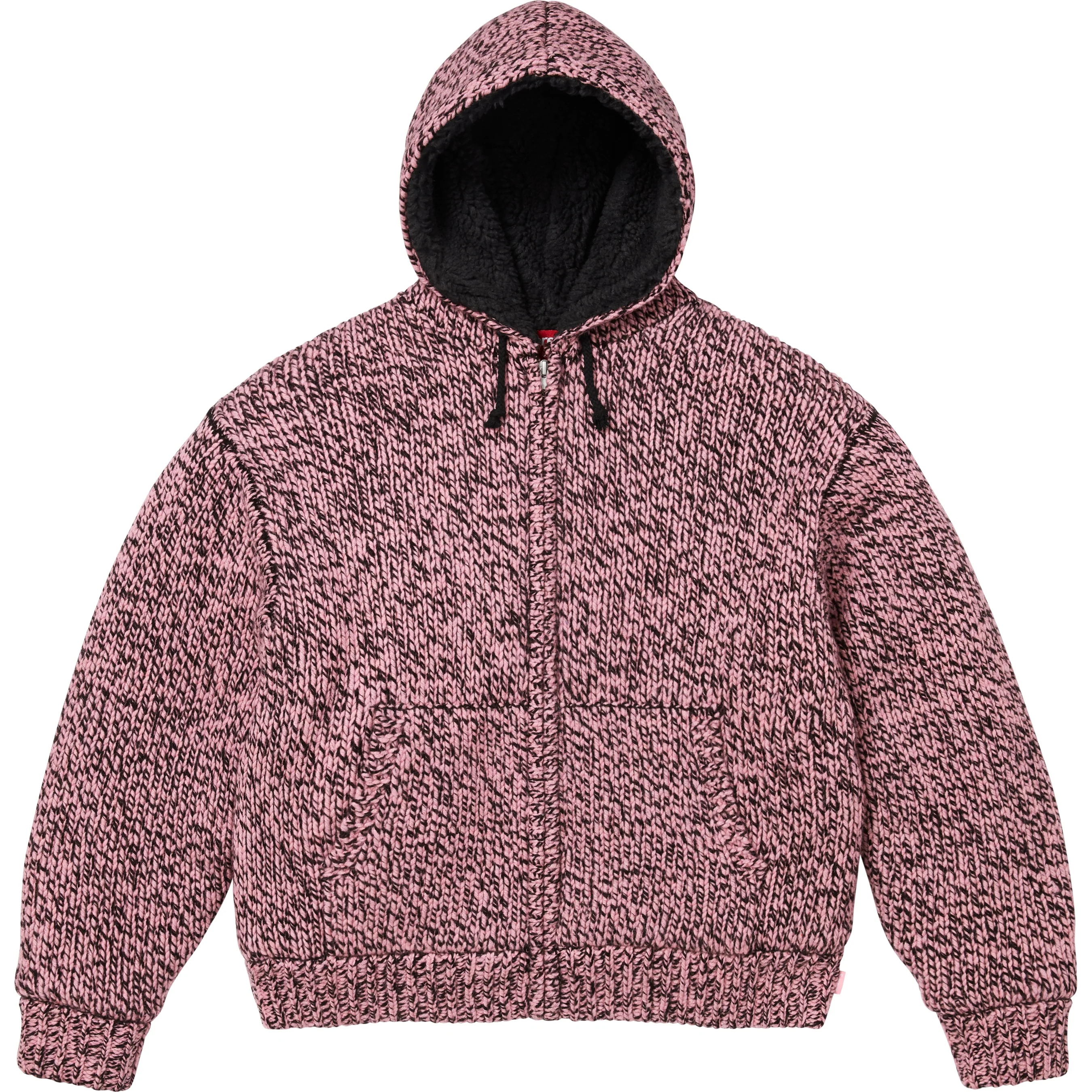 Supreme Faux Shearling Lined Zip Up Hooded Sweater (FW25) - Pink Mélange - $298
