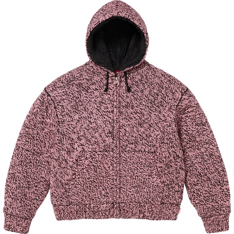 Supreme Faux Shearling Lined Zip Up Hooded Sweater - Pink Mélange