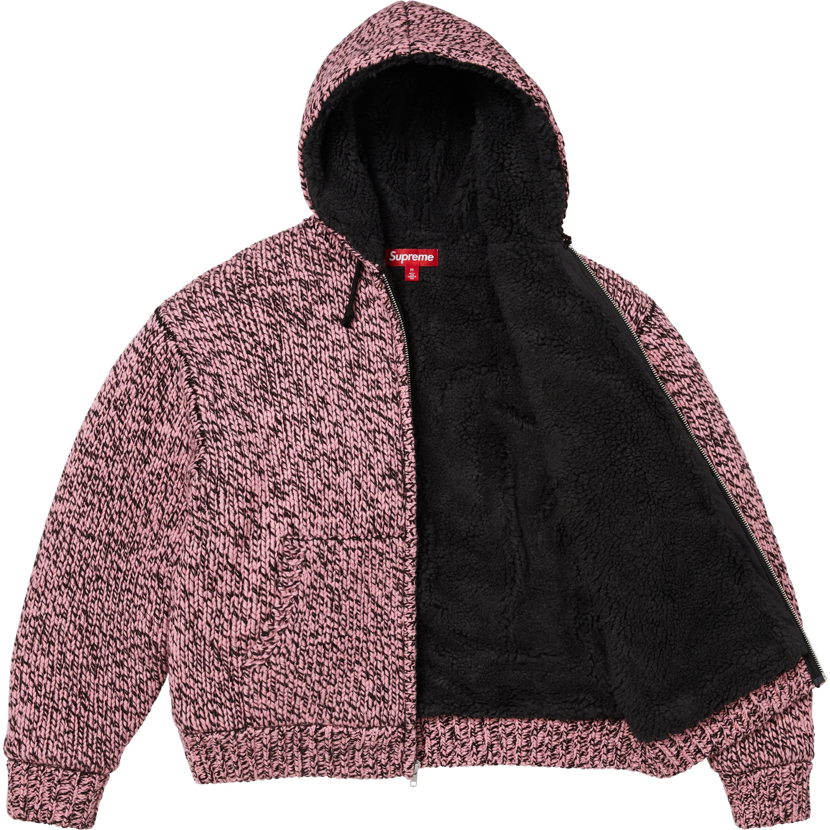 Supreme Faux Shearling Lined Zip Up Hooded Sweater (FW25) - Pink Mélange - $298