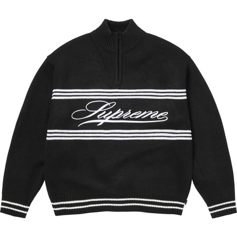 Supreme Script Stripe Half Zip Sweater - Black