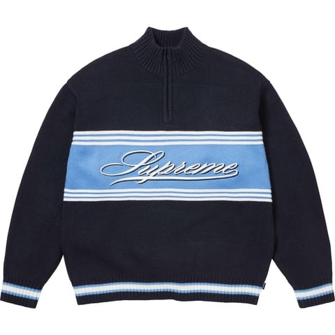 Supreme Script Stripe Half Zip Sweater - Navy