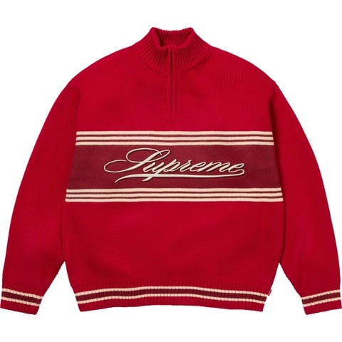 Supreme Script Stripe Half Zip Sweater - Red