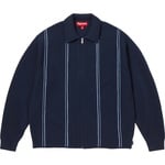Supreme Stripe Zip Up Polo Sweater (FW25) - Navy