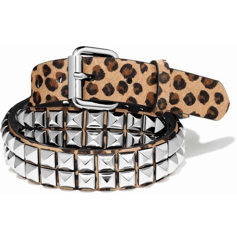 Supreme Studded Leather Belt - Tan Leopard