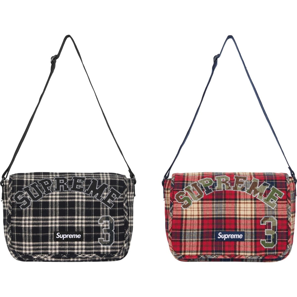 Appliqué Flannel Messenger Bag