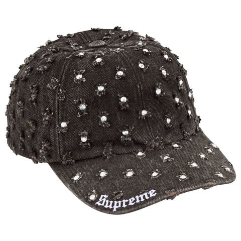 Supreme Hole Punch Rhinestone Denim 6-Panel - Black