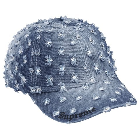 Supreme Hole Punch Rhinestone Denim 6-Panel - Washed Indigo