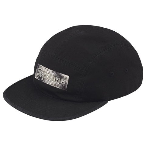 Supreme Rhinestone Label Camp Cap - Black