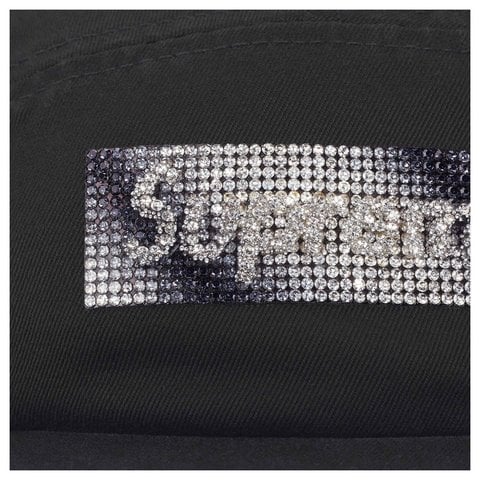 Supreme Rhinestone Label Camp Cap - Black