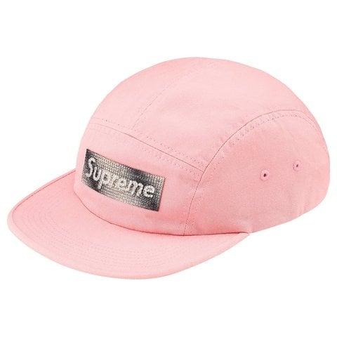 Supreme Rhinestone Label Camp Cap - Pink