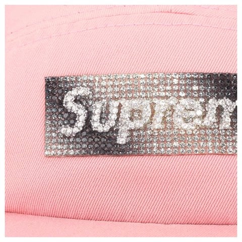 Supreme Rhinestone Label Camp Cap - Pink