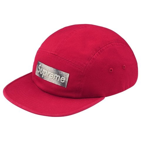 Supreme Rhinestone Label Camp Cap - Red