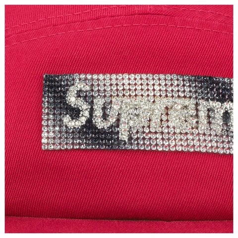 Supreme Rhinestone Label Camp Cap - Red