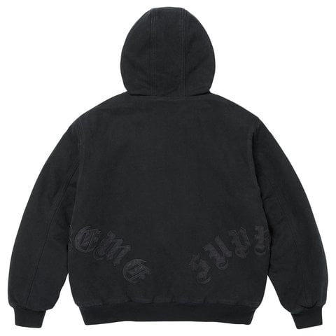 Supreme Leather Appliqué Hooded Work Jacket - Black