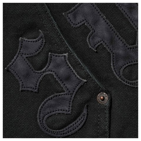 Supreme Leather Appliqué Hooded Work Jacket - Black
