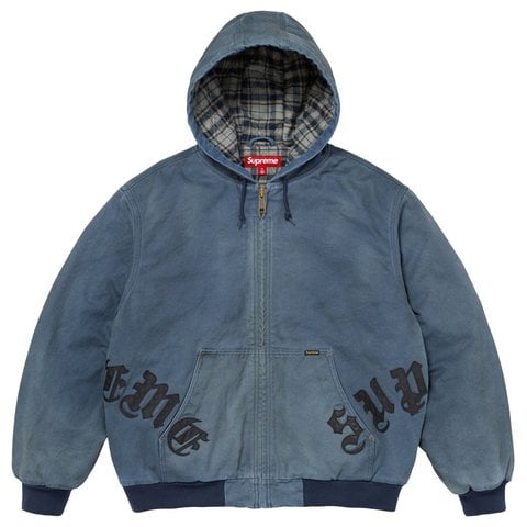 Supreme Leather Appliqué Hooded Work Jacket - Navy
