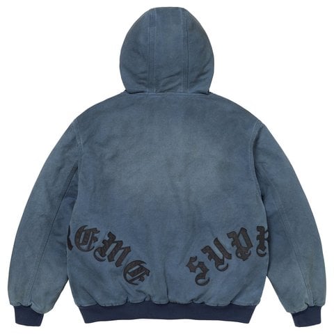Supreme Leather Appliqué Hooded Work Jacket - Navy