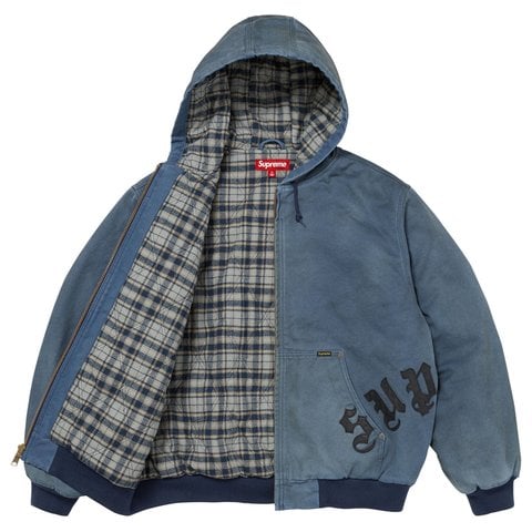 Supreme Leather Appliqué Hooded Work Jacket - Navy