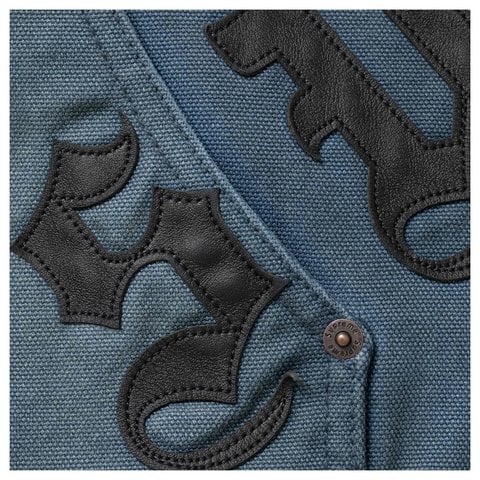 Supreme Leather Appliqué Hooded Work Jacket - Navy