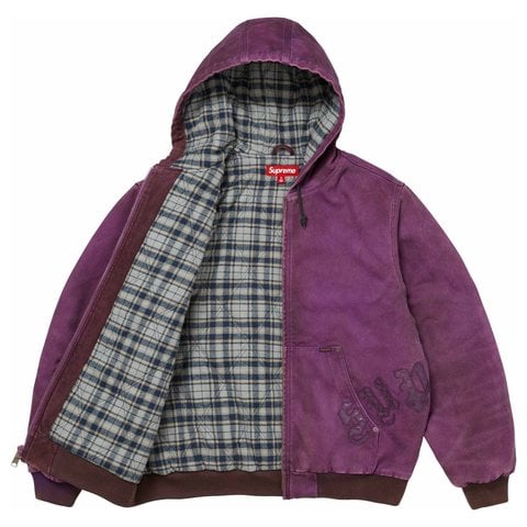 Supreme Leather Appliqué Hooded Work Jacket - Purple