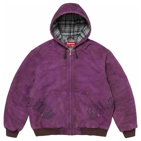 Supreme Leather Appliqué Hooded Work Jacket - Purple