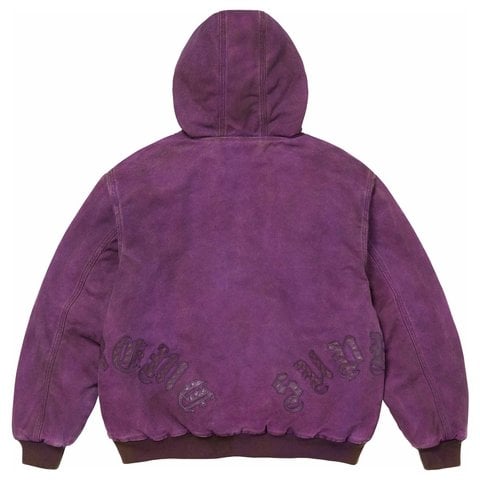 Supreme Leather Appliqué Hooded Work Jacket - Purple
