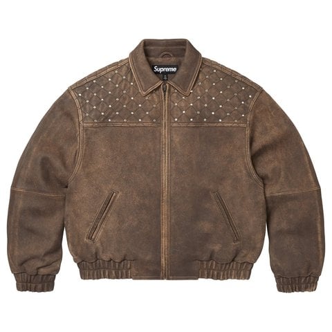 Supreme Swarovski® Studded Quilted Leather Jacket - Brown