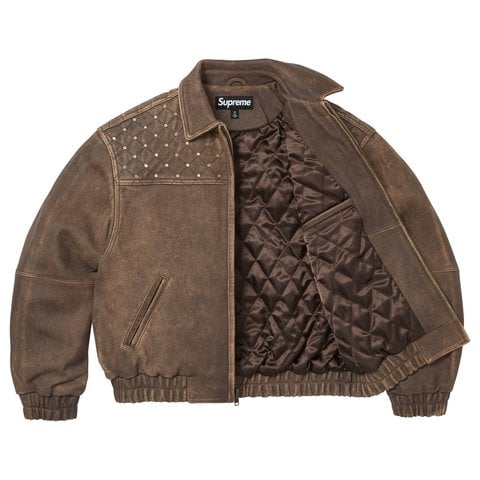 Supreme Swarovski® Studded Quilted Leather Jacket - Brown