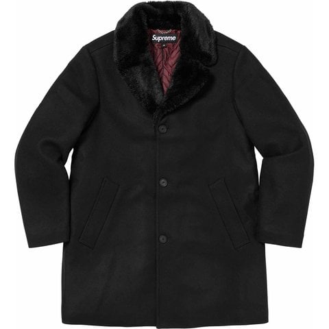 Supreme Faux Fur Collar Car Coat - Black
