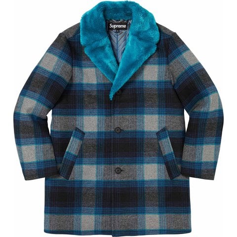 Supreme Faux Fur Collar Car Coat - Plaid