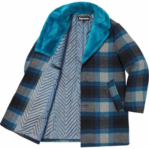 Supreme Faux Fur Collar Car Coat - Plaid