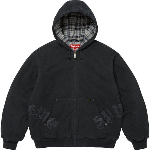 Supreme Leather Appliqué Hooded Work Jacket - Black